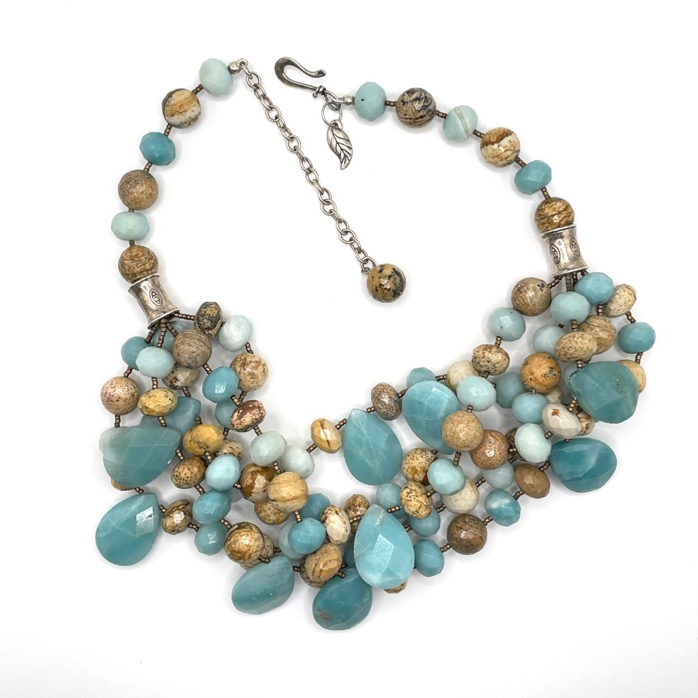 INCA Brand Statement Necklace Natural Stone Single to Multi-Strand Bead Sterling